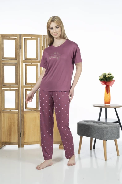 Estiva 24137 Kadın Kısa Kol Puantiyeli Pijama Takım - 6