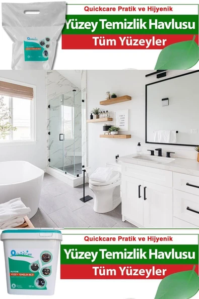 QUICKCARE Dezenfektanlı Hijyenik Yüzey Temizlik Havlusu Kova + Yedek Mendil 800 Adet Eko Aloe Vera Kokulu - 5