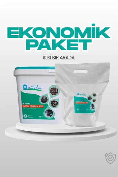 QUICKCARE Dezenfektanlı Hijyenik Yüzey Temizlik Havlusu Kova + Yedek Mendil 800 Adet Eko Aloe Vera Kokulu
