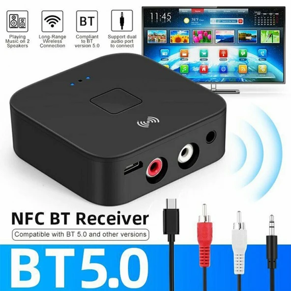 NFC Bluetooth V5.0 kablosuz ses alıcı Adaptör stereo rca bluetooth alıcı - Resim 3