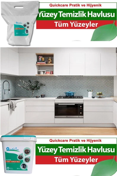 QUICKCARE Dezenfektanlı Hijyenik Yüzey Temizlik Havlusu Kova + Yedek Mendil 800 Adet Eko Aloe Vera Kokulu - 4