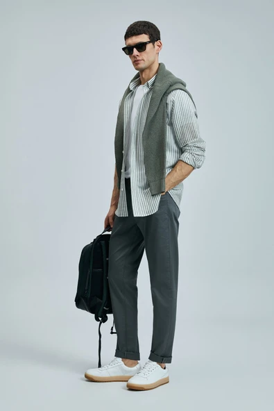 Helt Spor 5 Cep Erkek Pantolon Slim Fit Koyu Yeşil - Resim 2