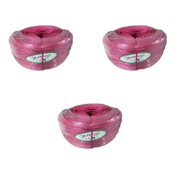 Favori İp Halat FH03 PP Naylon Burgulu Örgü Çamaşır İpi - Pembe - 100 Metre - 3 Adet ürün görseli 1