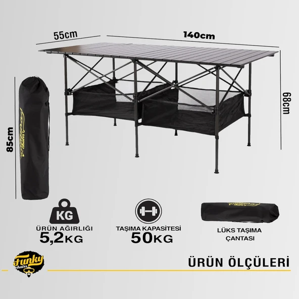 FUNKY CHAIRS Family XXL Katlanabilir Alüminyum Kamp Masası Siyah - 4