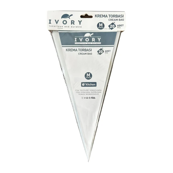IVORY Tek Kullanımlık Şeffaf Naylon Krema Sıkma Torbası - 30 Cm. - 20 Adetlik 1 Paket ürün görseli 1