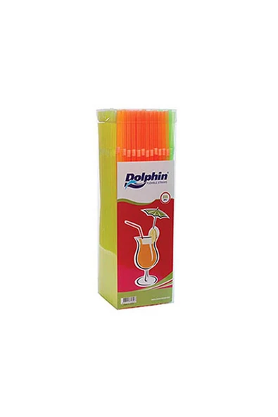 Dolphin Fosforlu Pipet - Körüklü - Turuncu Pembe Yeşil - 225 Adetlik Paket - 1