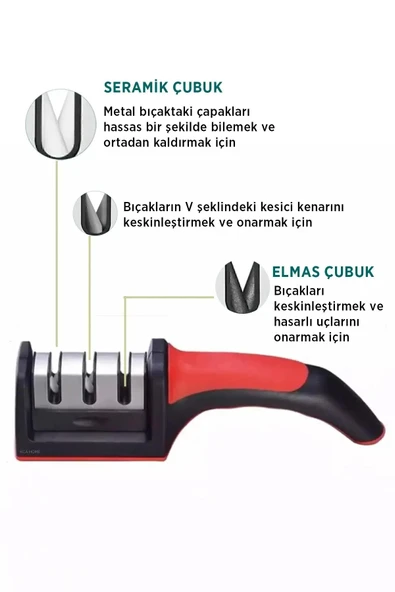 Shapener RS-168 Bıçak Bileyici 3 Açılı Elmas Seramik Çelik Bıçak Bileme Aleti - 1 Adet - Resim 4