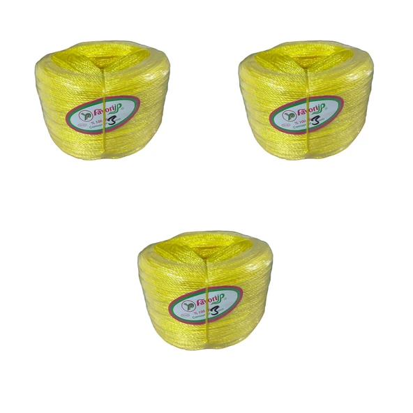 Favori İp Halat FH03 PP Naylon Burgulu Örgü Çamaşır İpi - Sarı - 100 Metre - 3 Adet ürün görseli 1