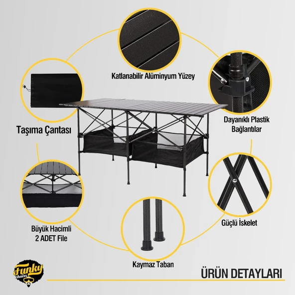 FUNKY CHAIRS Family XXL Katlanabilir Alüminyum Kamp Masası Siyah - 3