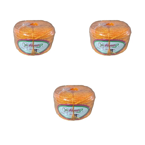 Favori İp Halat FH03 PP Naylon Burgulu Örgü Çamaşır İpi - Turuncu - 100 Metre - 3 Adet ürün görseli 1