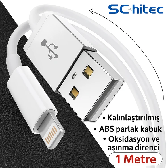 ScHitec 3A 60W UsbA to Lightning Hızlı Data ve Şarj Kablosu 1 Metre Beyaz WDF01 - Resim 3