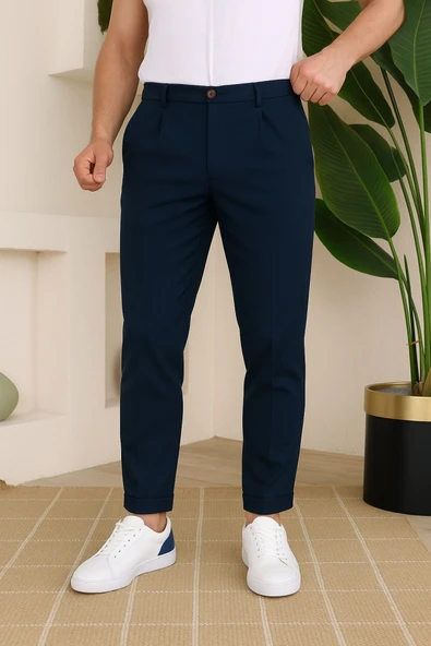 Erkek Belden Düğmeli Cepli Dokuma Pantolon - Resim 11