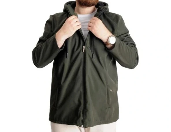 Büyük Beden Erkek Kapüşonlu Mont Waterproof Softshell 21235 Haki - 5