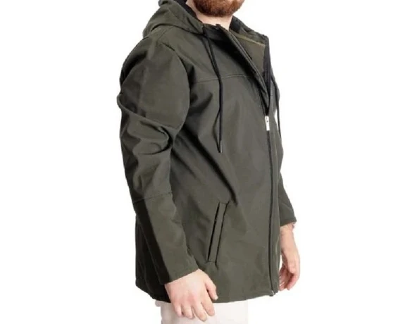 Büyük Beden Erkek Kapüşonlu Mont Waterproof Softshell 21235 Haki - 7