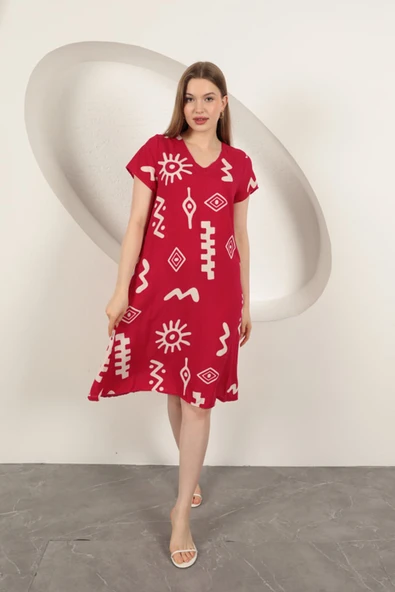 Viskon Kumaş Etnik Elbise-Fuşya ürün görseli