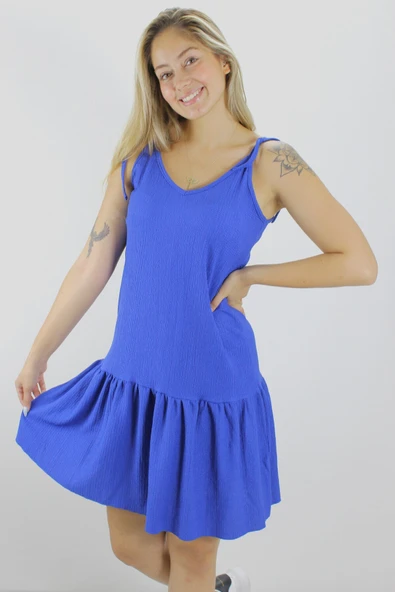 Krinkıl İp Askılı Elbise Mavi - 1456.65 ürün görseli