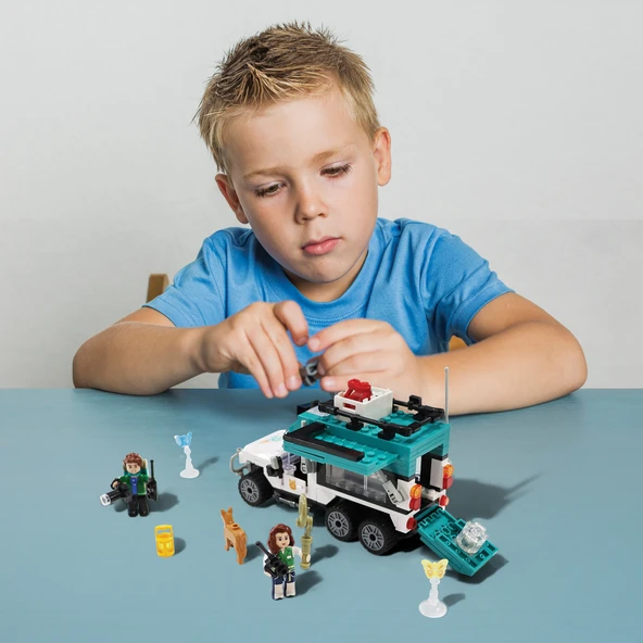 Ogi Mogi Toys Eğitici Bloklar Işıklı Mavi Karavan 298 Parça, Lego Uyumlu Yapı Seti - 5