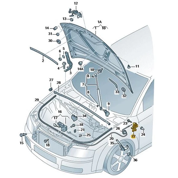 Audi A4 2001-2004 Ön Motor Kaputu Açma Kolu 8E1823533B - 2