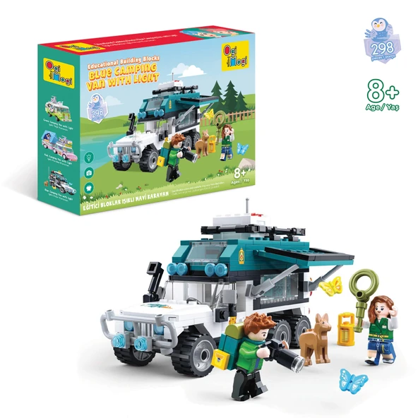 Ogi Mogi Toys Eğitici Bloklar Işıklı Mavi Karavan 298 Parça, Lego Uyumlu Yapı Seti - 1