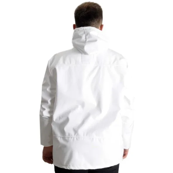Büyük Beden Erkek Kapüşonlu Mont Waterproof Softshell 21235 Beyaz - 3