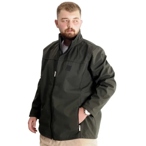 Büyük Beden Erkek Mont Waterproof Softshell 21232 Haki - Resim 3