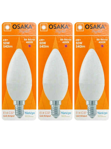 (3 Adet) Osaka 6W (50W) Günışığı (4000K) E14 Duylu (İnce Duy) Led Mum Ampul ürün görseli