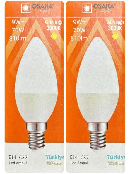 (2 Adet) Osaka 9W (70W) Sarı Işık (3000K) E14 Duylu (İnce Duy) Led Mum Ampul ürün görseli