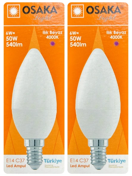 (2 Adet) Osaka 6W (50W) Günışığı (4000K) E14 Duylu (İnce Duy) Led Mum Ampul ürün görseli 1