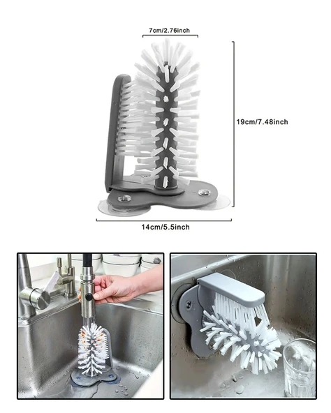 Vantuzlu Lavabo Bardak ve Şişe Yıkama Fırçası, Cam, Kavanoz ve Tabak Temizlik Fırçası - 2
