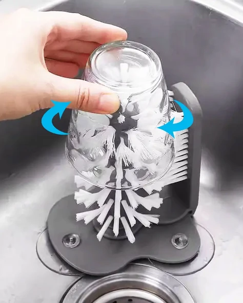 Vantuzlu Lavabo Bardak ve Şişe Yıkama Fırçası, Cam, Kavanoz ve Tabak Temizlik Fırçası - 1
