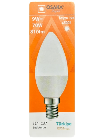 (2 Adet) Osaka 9W (70W) Beyaz Işık (6500K) E14 Duylu (İnce Duy) Led Mum Ampul - Resim 2