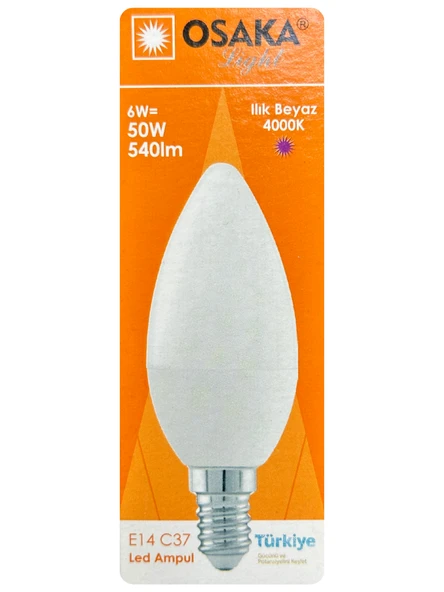 (2 Adet) Osaka 6W (50W) Günışığı (4000K) E14 Duylu (İnce Duy) Led Mum Ampul - Resim 2