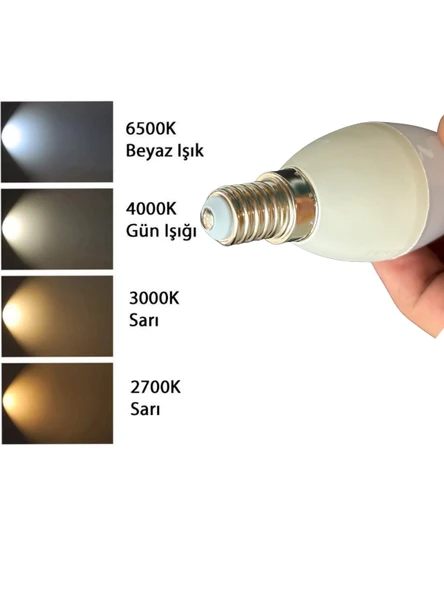 (10 Adet) Osaka 6W (50W) Günışığı (4000K) E14 Duylu (İnce Duy) Led Mum Ampul - Resim 5