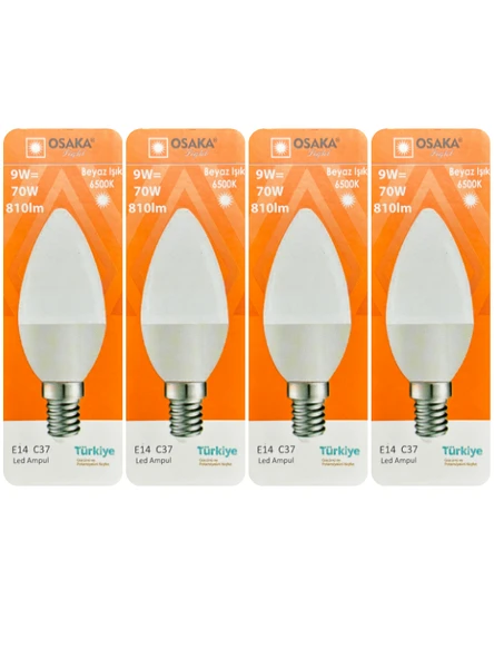 (4 Adet) Osaka 9W (70W) Beyaz Işık (6500K) E14 Duylu (İnce Duy) Led Mum Ampul ürün görseli 1