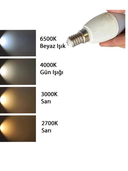 (10 Adet) Osaka 9W (70W) Beyaz Işık (6500K) E14 Duylu (İnce Duy) Led Mum Ampul - Resim 5