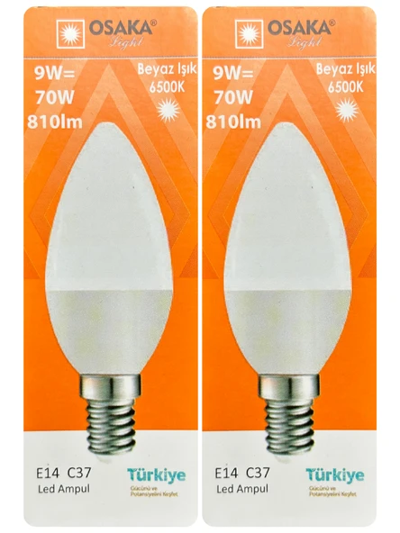 (2 Adet) Osaka 9W (70W) Beyaz Işık (6500K) E14 Duylu (İnce Duy) Led Mum Ampul ürün görseli 1