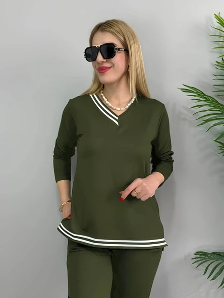 Kadın Uzun Kollu Ribana Detay Viskon Iki Iplik Ikili Takım - Resim 2