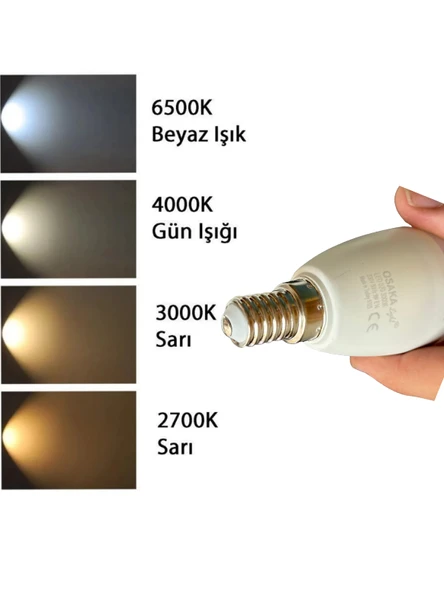 (6 Adet) Osaka 9W (70W) Sarı Işık (3000K) E14 Duylu (İnce Duy) Led Mum Ampul - Resim 5