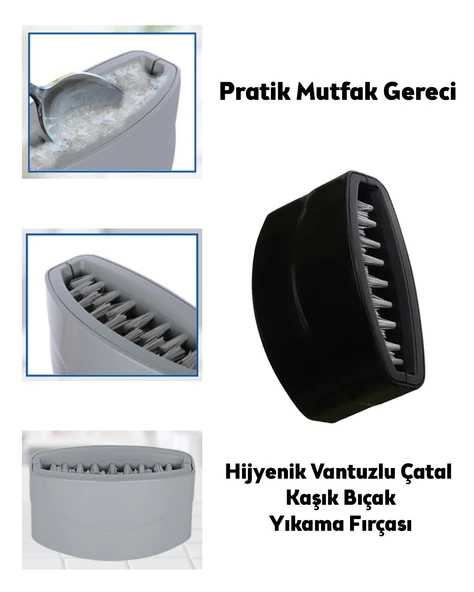 Pratik Mutfak Gereci, Hijyenik Vantuzlu Çatal Kaşık Bıçak Yıkama Fırçası (Çift Fırçalı) - 4