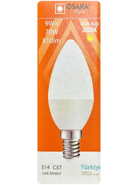 (3 Adet) Osaka 9W (70W) Sarı Işık (3000K) E14 Duylu (İnce Duy) Led Mum Ampul - Resim 2