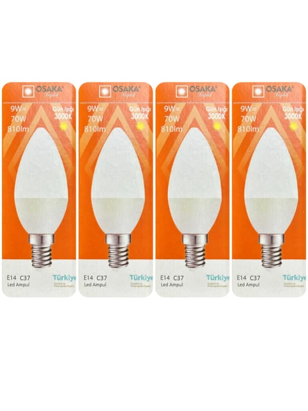 (4 Adet) Osaka 9W (70W) Sarı Işık (3000K) E14 Duylu (İnce Duy) Led Mum Ampul ürün görseli