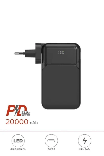 1027 20000 mAh Type-C Lightning 22,5 W Hızlı Şarj Dijital Göstergeli Powerbank