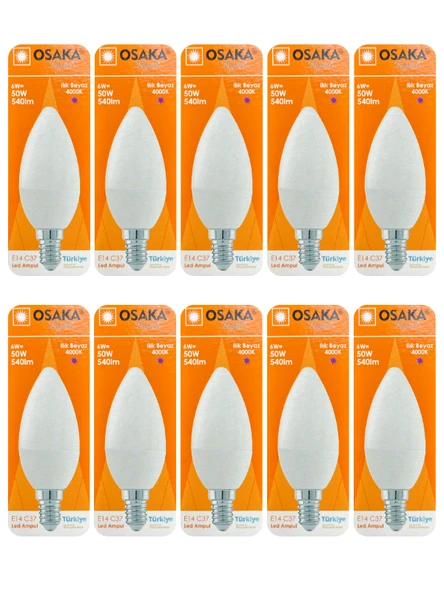 (10 Adet) Osaka 6W (50W) Günışığı (4000K) E14 Duylu (İnce Duy) Led Mum Ampul ürün görseli