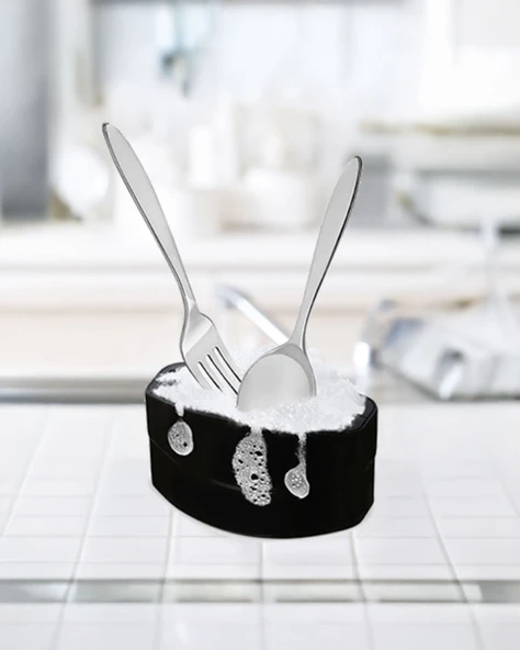 Pratik Mutfak Gereci, Hijyenik Vantuzlu Çatal Kaşık Bıçak Yıkama Fırçası (Çift Fırçalı) - 2