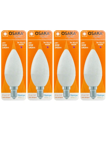 (4 Adet) Osaka 6W (50W) Günışığı (4000K) E14 Duylu (İnce Duy) Led Mum Ampul ürün görseli 1