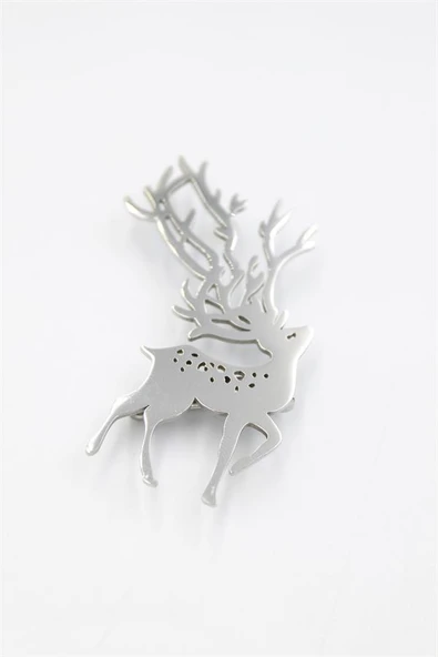 Çelik Geyik Broş - Gümüş