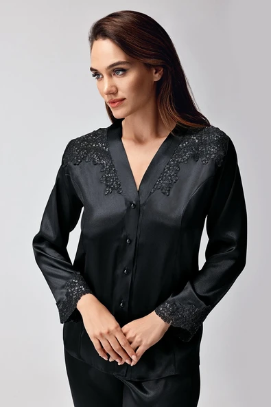 9950-PT Saten Dantel Detaylı Pijama Takımı - Resim 2