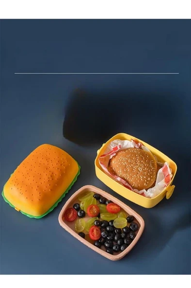 Dikdörtgen Hamburger Beslenme Kutusu Yemek Kuruyemiş Salata Saklama Kabı Okul Menü Çocuk Çantası - 8