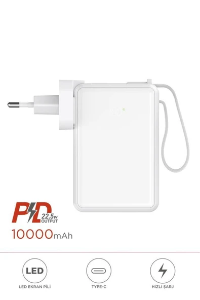 1017 10000 mAh Type-C Taşınabilir 22,5 W Hızlı Şarj Dijital Göstergeli Powerbank - 4