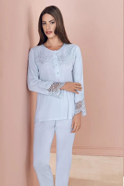 757 Penye 3'lü Sabahlık Pijama Takımı - Resim 2